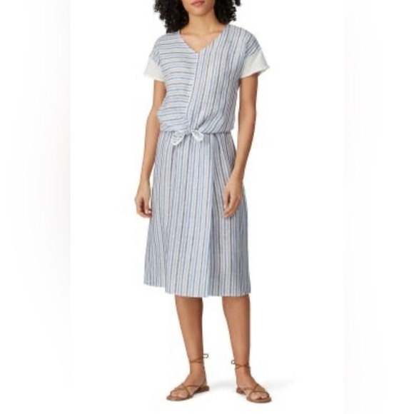 NWT Sita Murt Linen Blue & White Striped Midi Pull-On Skirt w/ Drawstring 8 (40) - Picture 3 of 15